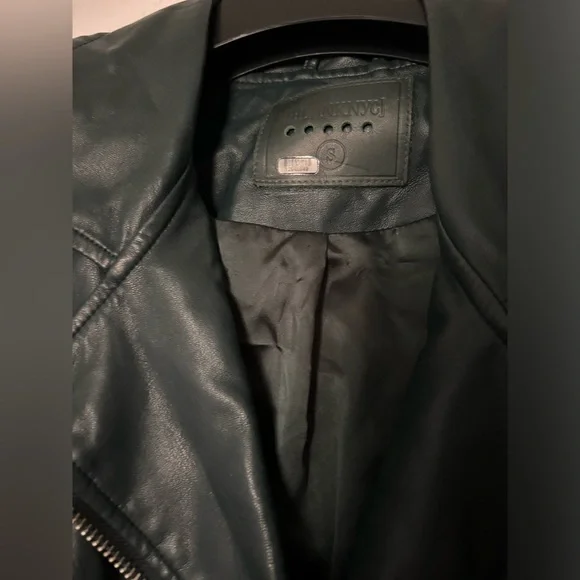Blank NYC Teal Moto Jacket Jade Green Motorcycle Size Small wear on neck - Picture 4 of 5